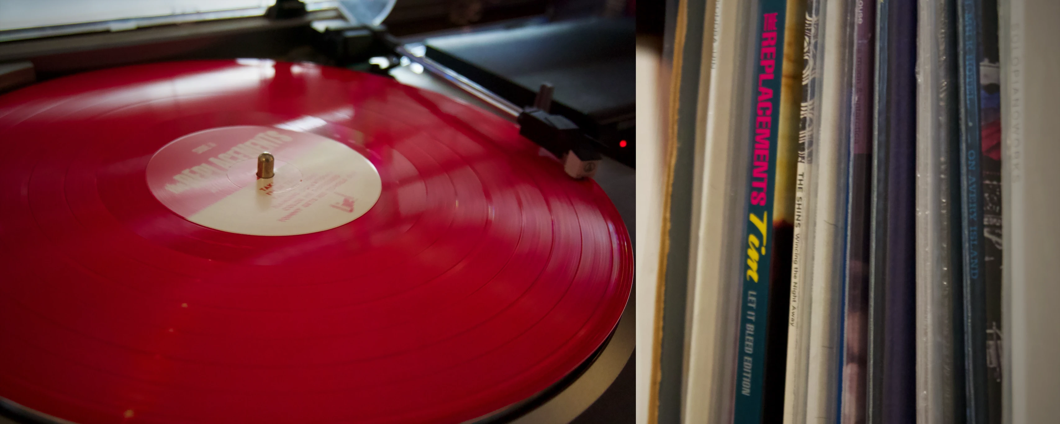 A picture of my record player and my record collection.