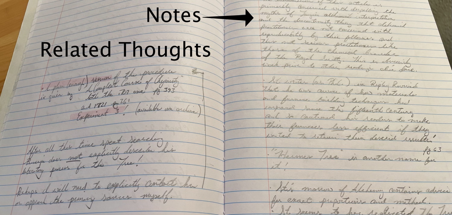 a picture of my notebooks with the left-page-right-page dynamic