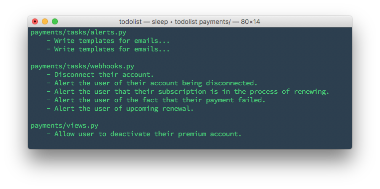 todolist terminal output